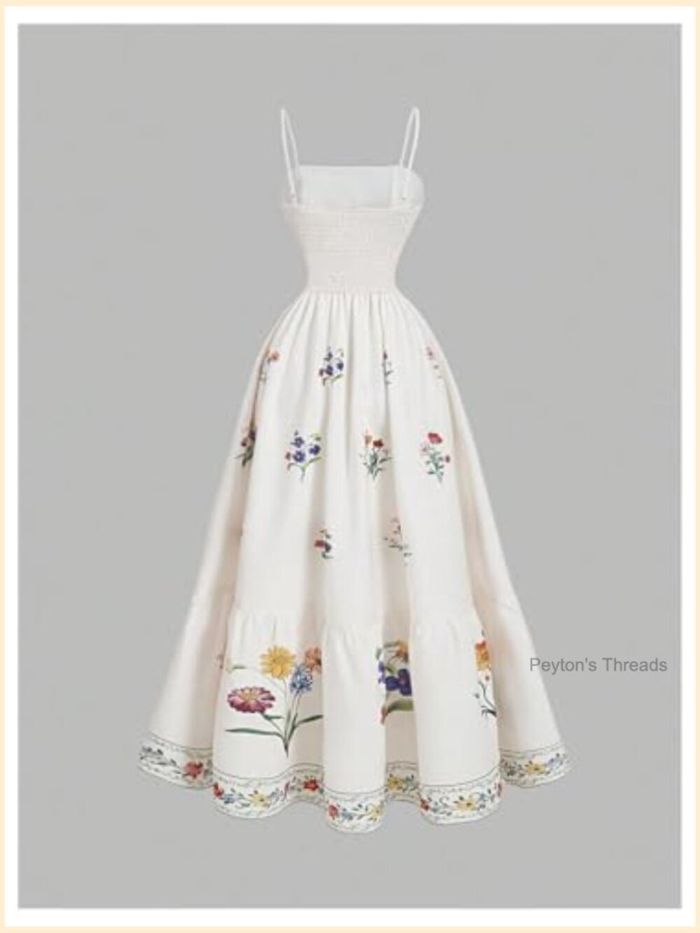 Boho Floral Dress Spaghetti Strap Shirred Ruffle A Line Long - Picture 2 of 4